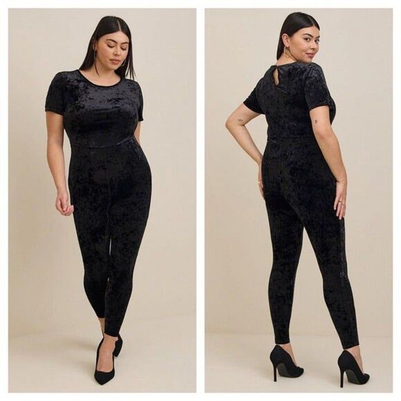 Torrid Full Length Crushed Velvet Short Sleeve Catsuit - Picture 2 of 3